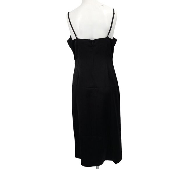 Lulus Hollywood Woman Black Satin Midi Dress Size M Spaghetti Strap Drape Ruched - Picture 9 of 13